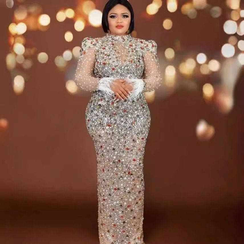 Designer Clothing Wholesale High Slit Sexy Club Dresses For Plus Size Women Diamond Sequins Formal Gowns Women Evening Dresses