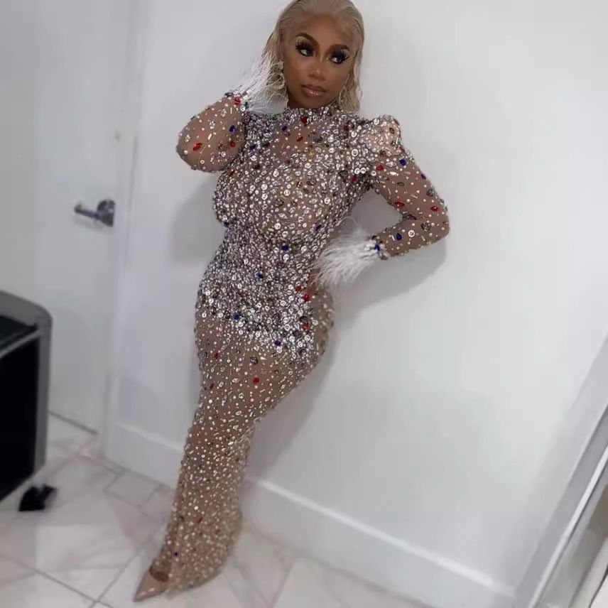Designer Clothing Wholesale High Slit Sexy Club Dresses For Plus Size Women Diamond Sequins Formal Gowns Women Evening Dresses