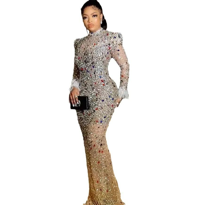 Designer Clothing Wholesale High Slit Sexy Club Dresses For Plus Size Women Diamond Sequins Formal Gowns Women Evening Dresses