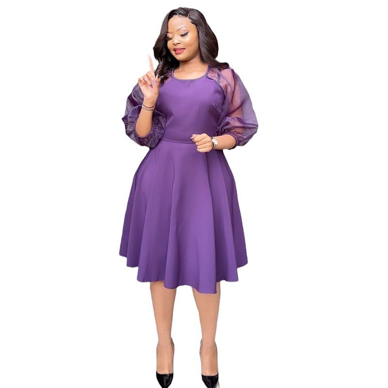 Purple A-line Dresses For Women Evening Party High Waist Robe Ladies Elegant Midi Dress African Clothing New