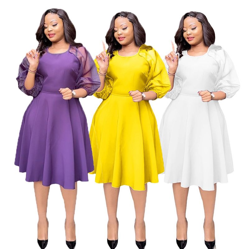Purple A-line Dresses For Women Evening Party High Waist Robe Ladies Elegant Midi Dress African Clothing New