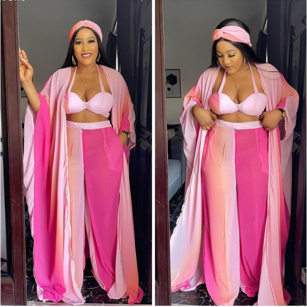 African Abaya European American Sexy Print Suit Women Long Kimono 4 Piece Set Bra Top Pants Coat Headtie Lady Clothing