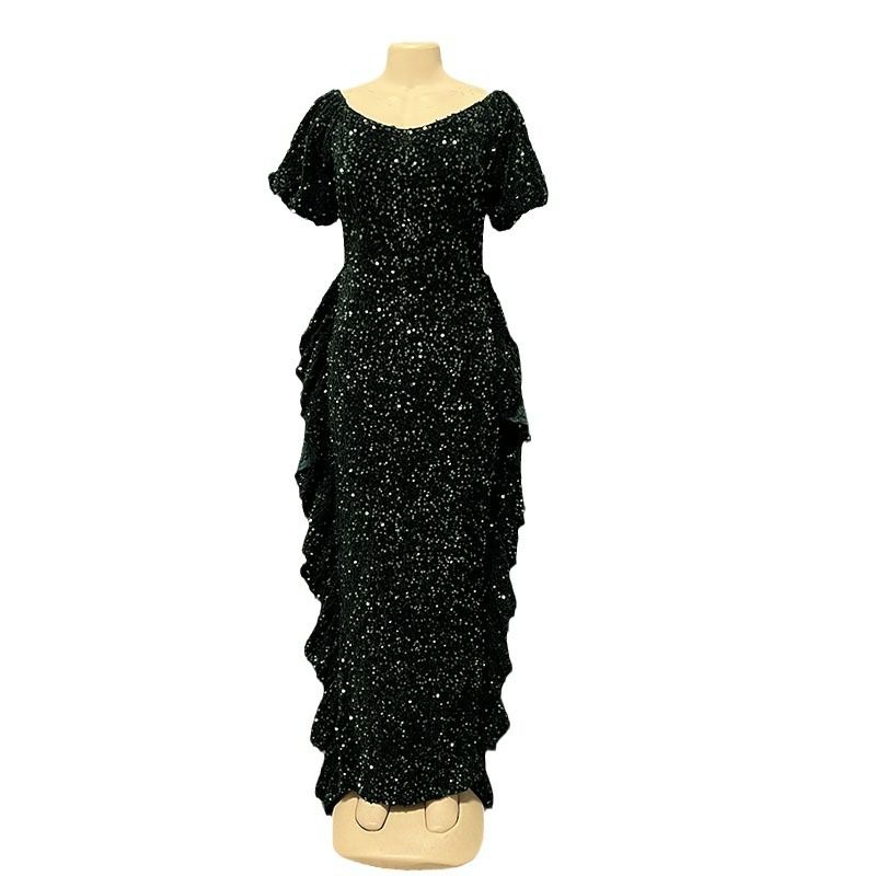 African Evening Sexy Dresses For Women Summer Off Shoulder Short Sleeve Mermaid Robe Wedding Party Luxury Sequin Dress Wear