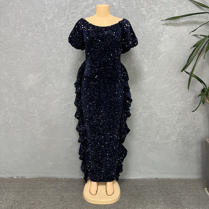 African Evening Sexy Dresses For Women Summer Off Shoulder Short Sleeve Mermaid Robe Wedding Party Luxury Sequin Dress Wear