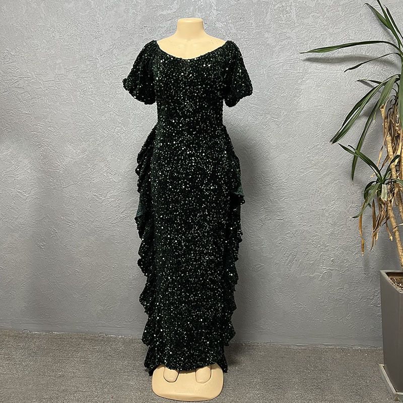 African Evening Sexy Dresses For Women Summer Off Shoulder Short Sleeve Mermaid Robe Wedding Party Luxury Sequin Dress Wear