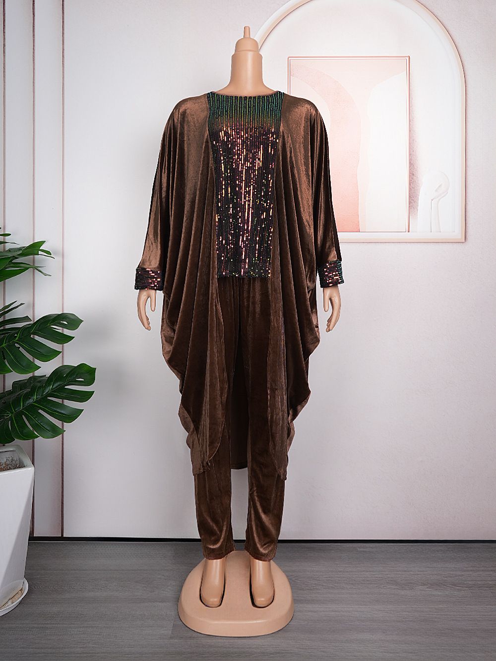 Dubai African Luxury Velvet Dress Pants Suit Women Abayas Long Sleeve Tops Trouser 2 Piece Set Ladies Islamic Clothing Boubou