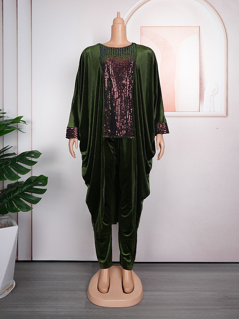 Dubai African Luxury Velvet Dress Pants Suit Women Abayas Long Sleeve Tops Trouser 2 Piece Set Ladies Islamic Clothing Boubou