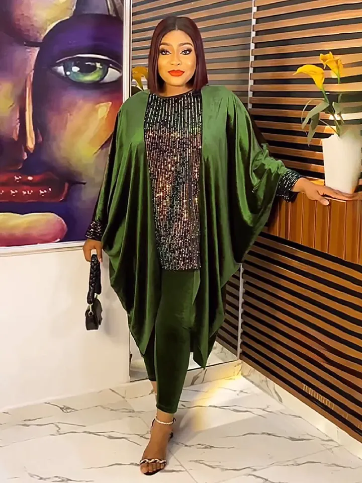 Dubai African Luxury Velvet Dress Pants Suit Women Abayas Long Sleeve Tops Trouser 2 Piece Set Ladies Islamic Clothing Boubou