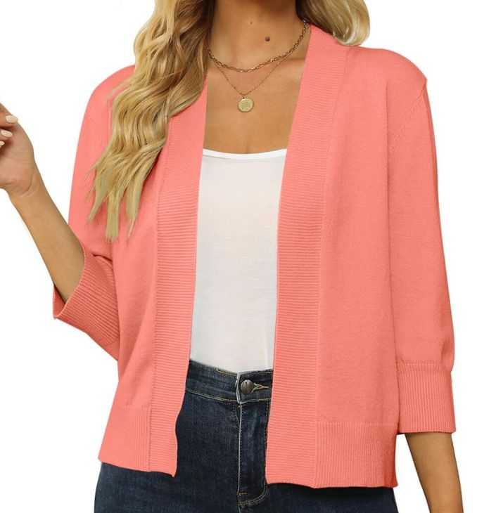 Solid Color Short Shrugs Sleeve Cropped Open Front Cardigans Sweater Slim Fit Crop Top Jackets Women's Sweaters