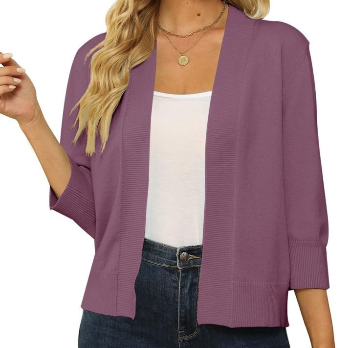 Solid Color Short Shrugs Sleeve Cropped Open Front Cardigans Sweater Slim Fit Crop Top Jackets Women's Sweaters