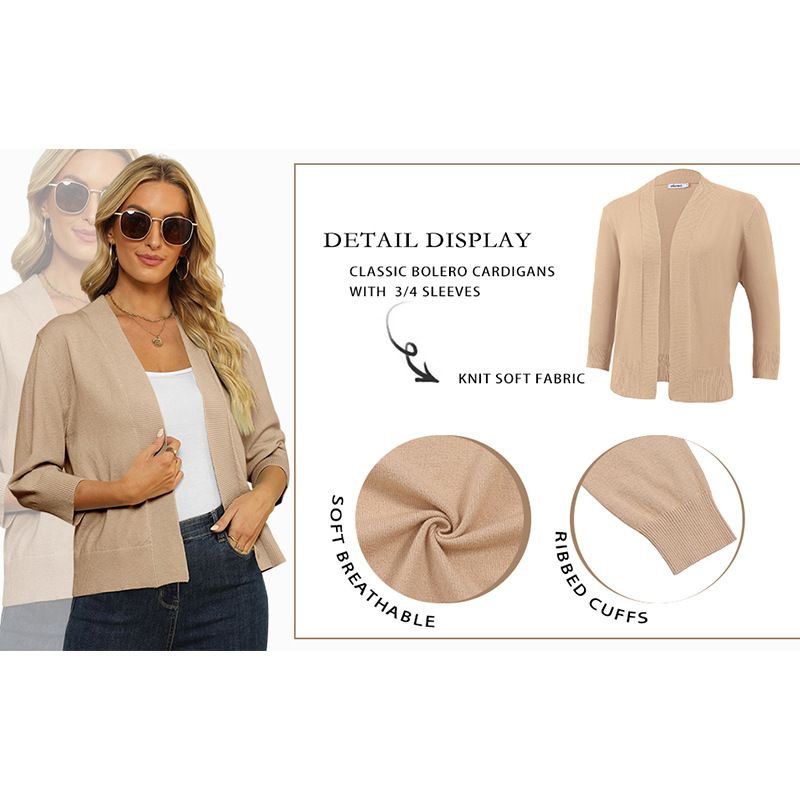 Solid Color Short Shrugs Sleeve Cropped Open Front Cardigans Sweater Slim Fit Crop Top Jackets Women's Sweaters