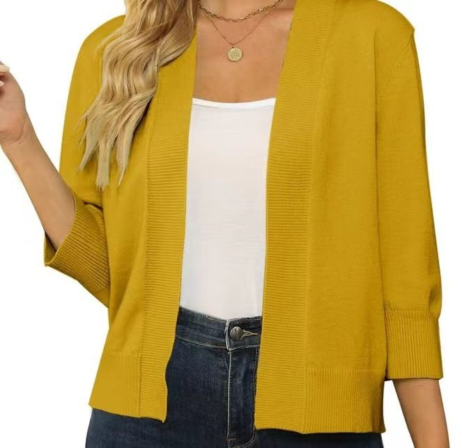 Solid Color Short Shrugs Sleeve Cropped Open Front Cardigans Sweater Slim Fit Crop Top Jackets Women's Sweaters