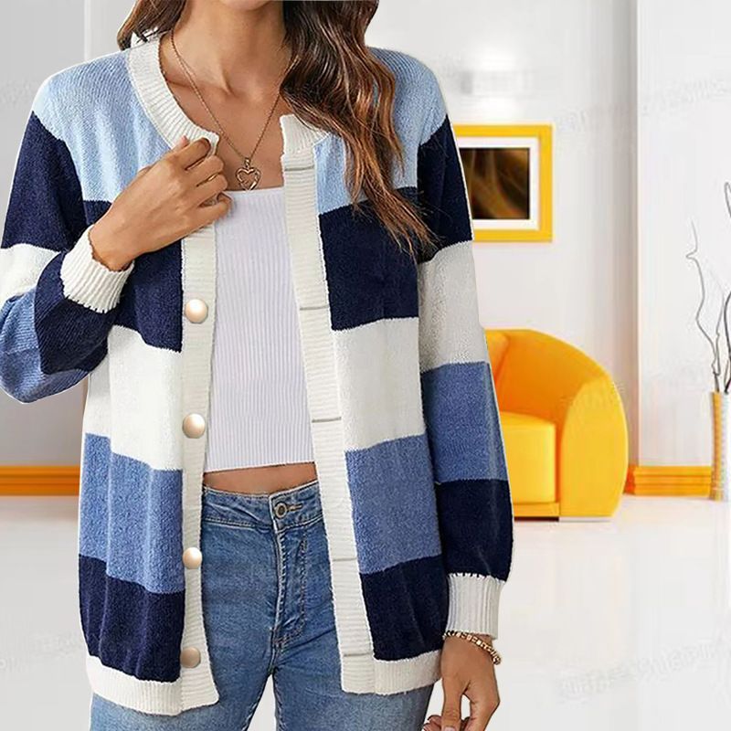 CaiNan Custom High Quality Color Block Women's hollow Long Sleeve Hole Knit Cardigan Sweater Crop Top