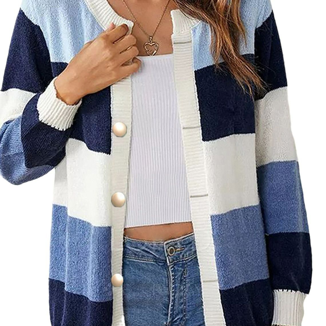 CaiNan Custom High Quality Color Block Women's hollow Long Sleeve Hole Knit Cardigan Sweater Crop Top