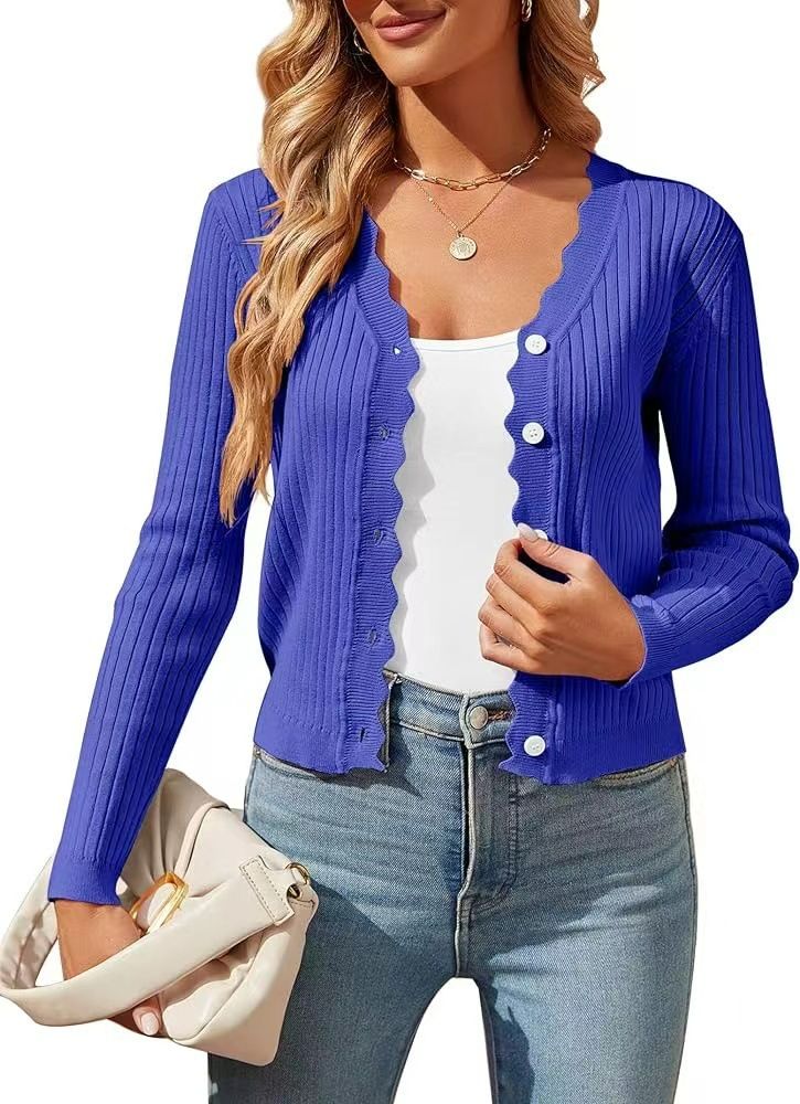 Custom Clothing Ladies V-Neck Knitted Cardigan Sweaters Solid Pattern Spring Button Flat Knitted Stylish Office Lady