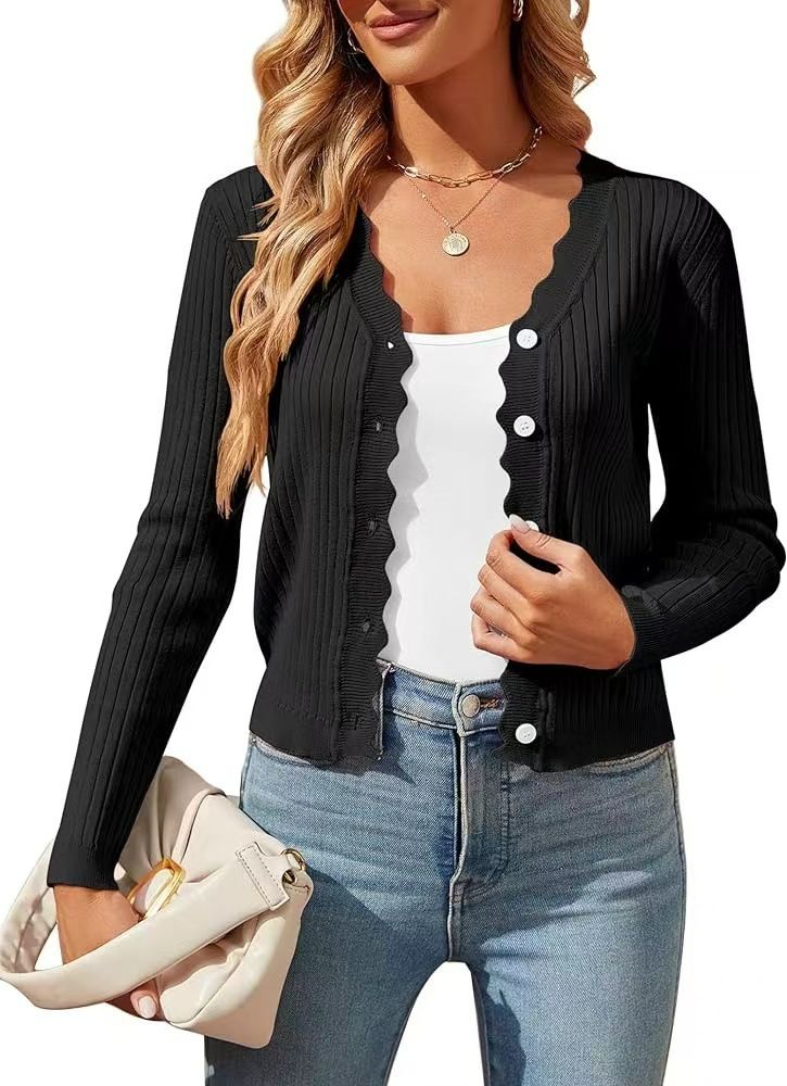 Custom Clothing Ladies V-Neck Knitted Cardigan Sweaters Solid Pattern Spring Button Flat Knitted Stylish Office Lady