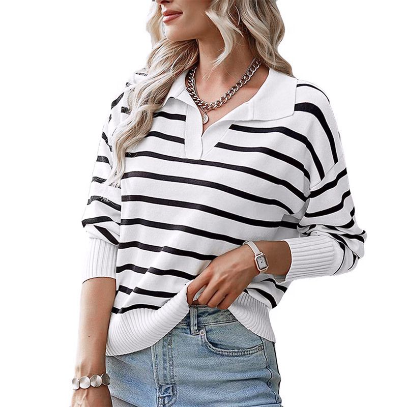 Custom Logo Oem Spring Fashion Cotton Knit Striped Sweater Polo Essentials Sweater Women