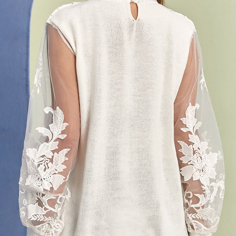 Casual lace lantern sleeves elegant knitted sweater tops for women trend good quality women fashion clothing