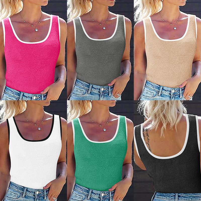 Knitted Women Tops Vest Backless Patchwork Y2k Pullover Sexy Slim Tracksuit Summer Cute Female Tank Top