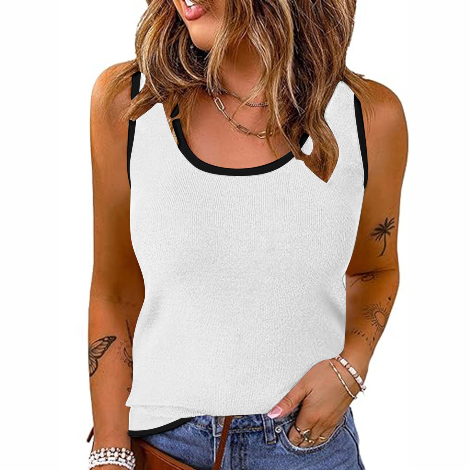 Knitted Women Tops Vest Backless Patchwork Y2k Pullover Sexy Slim Tracksuit Summer Cute Female Tank Top