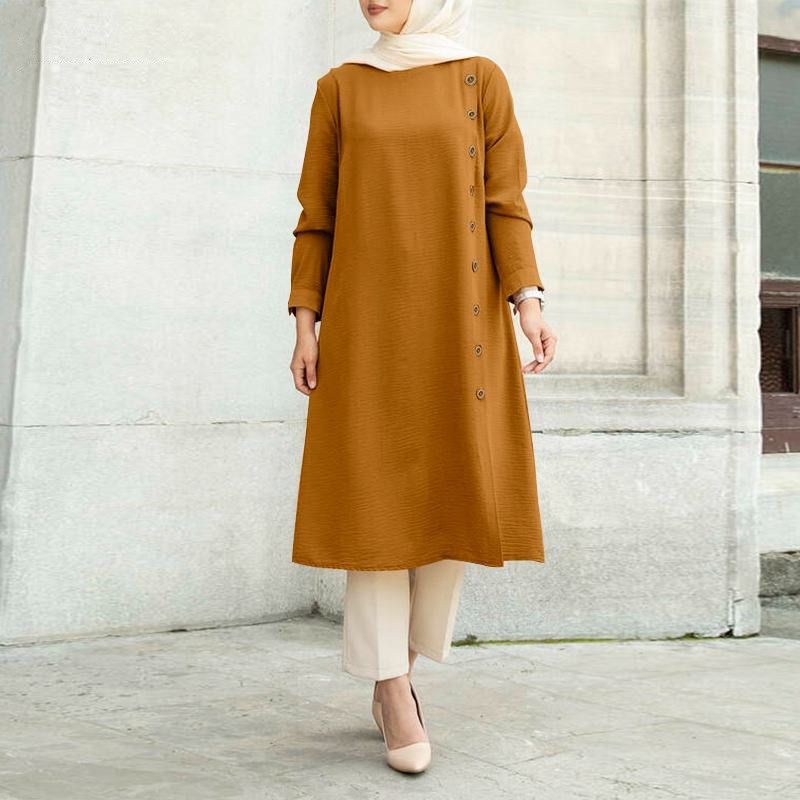 Fashionable Plus Size Blouse Muslimah Women Wear Ethnic Tops Pleated Long Tops For Muslim Woman