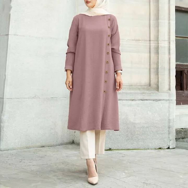 Fashionable Plus Size Blouse Muslimah Women Wear Ethnic Tops Pleated Long Tops For Muslim Woman