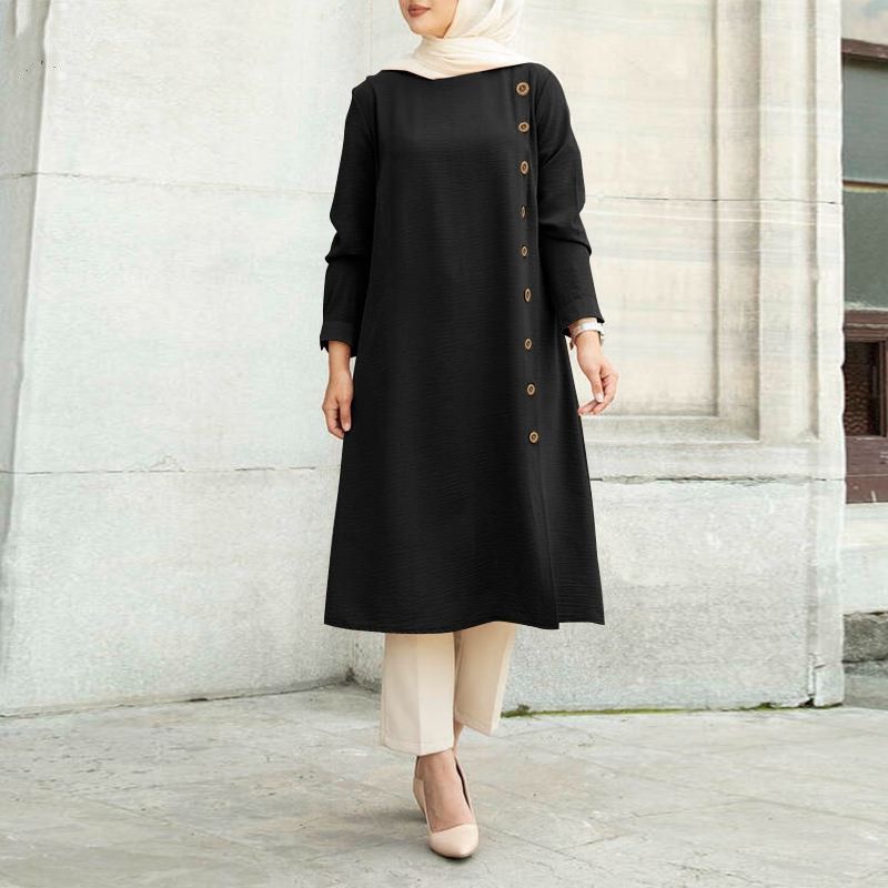 Fashionable Plus Size Blouse Muslimah Women Wear Ethnic Tops Pleated Long Tops For Muslim Woman