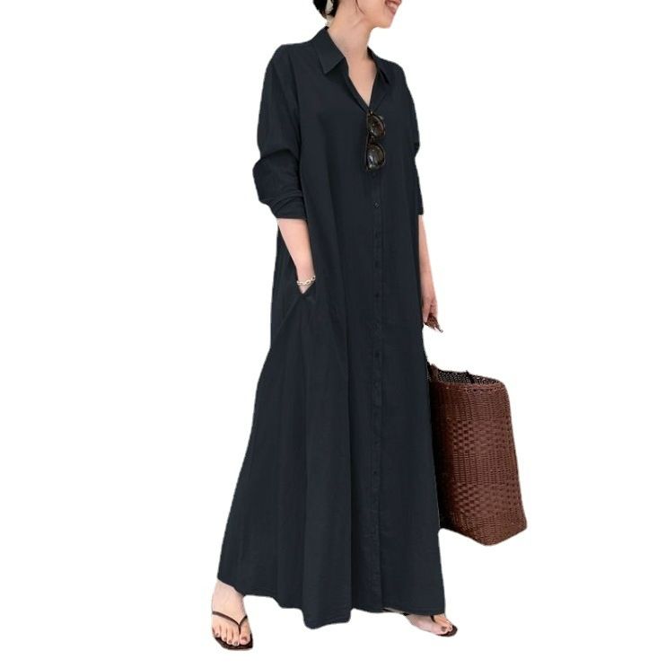 Modest Autumn Ladies Maxi Polo Neck Dresses Oversized Long Sleeve Plus Size Long Shirts Muslim Ankle Casual Dresses For Women