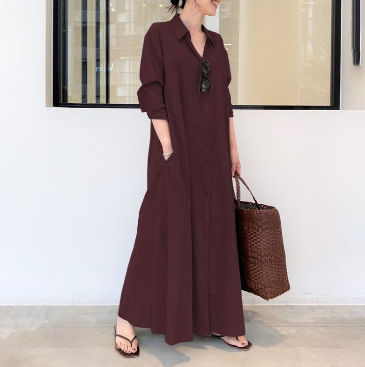 Modest Autumn Ladies Maxi Polo Neck Dresses Oversized Long Sleeve Plus Size Long Shirts Muslim Ankle Casual Dresses For Women