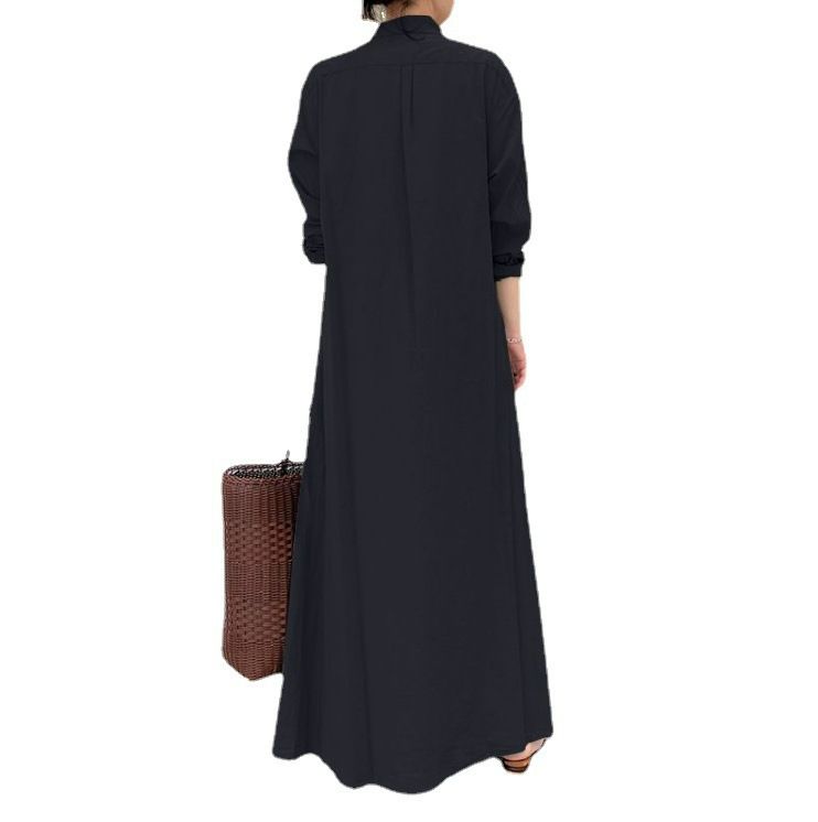Modest Autumn Ladies Maxi Polo Neck Dresses Oversized Long Sleeve Plus Size Long Shirts Muslim Ankle Casual Dresses For Women