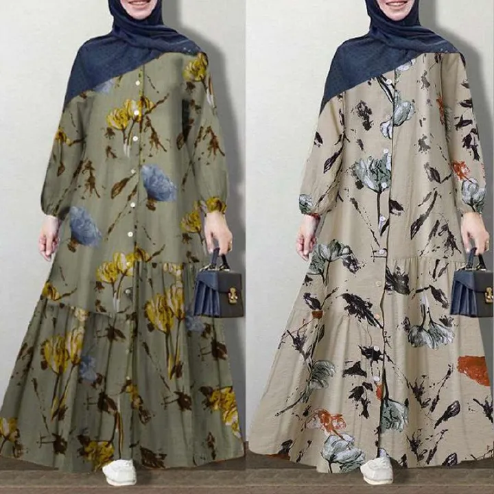 Muslim women dress large size abaya turkey abaya dubai fashion loose casual floral long dress women