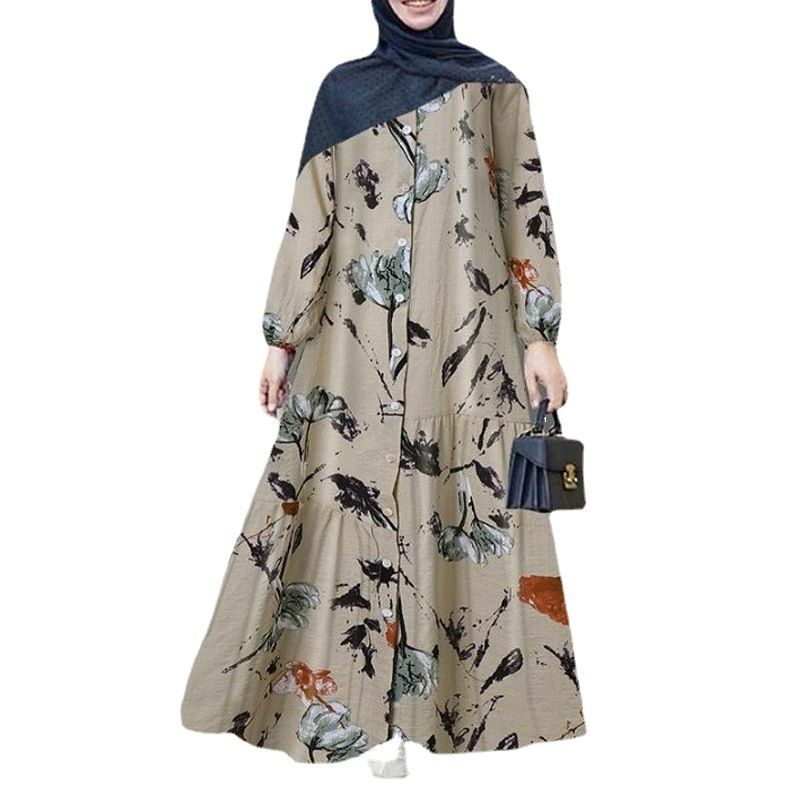 Muslim women dress large size abaya turkey abaya dubai fashion loose casual floral long dress women