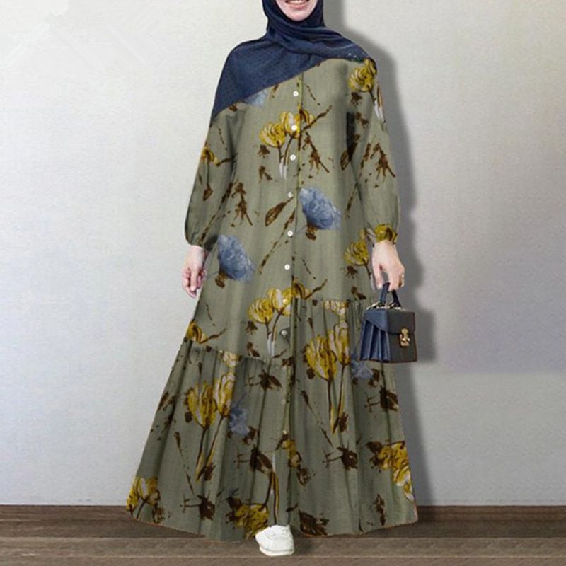 Muslim women dress large size abaya turkey abaya dubai fashion loose casual floral long dress women