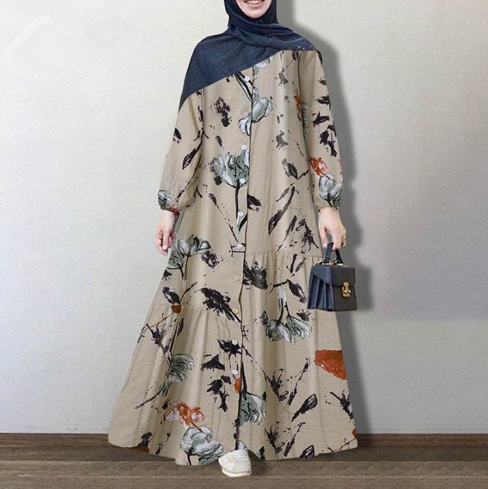 Muslim women dress large size abaya turkey abaya dubai fashion loose casual floral long dress women