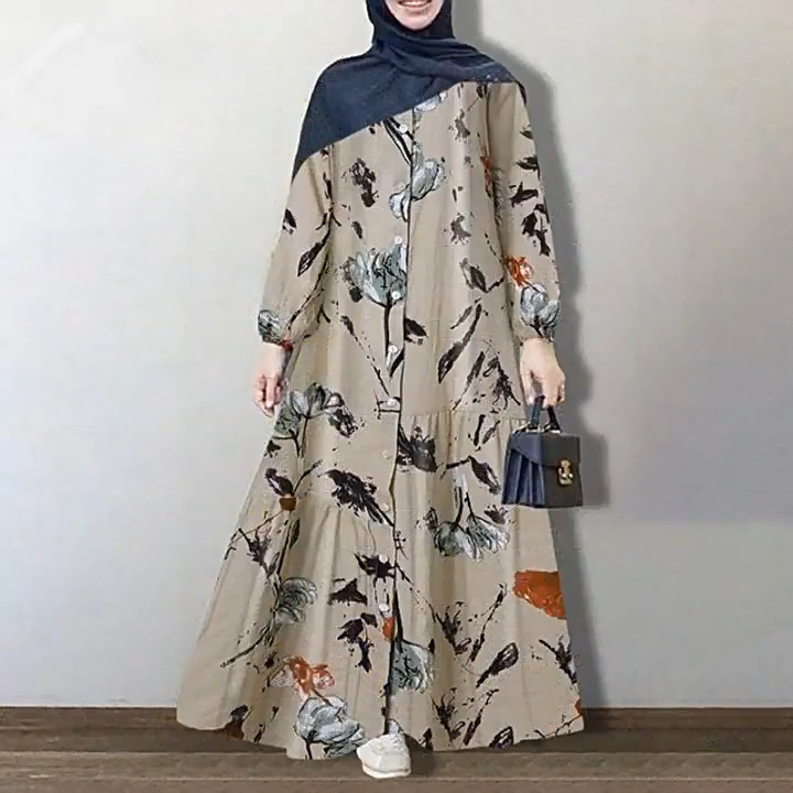 Muslim women dress large size abaya turkey abaya dubai fashion loose casual floral long dress women