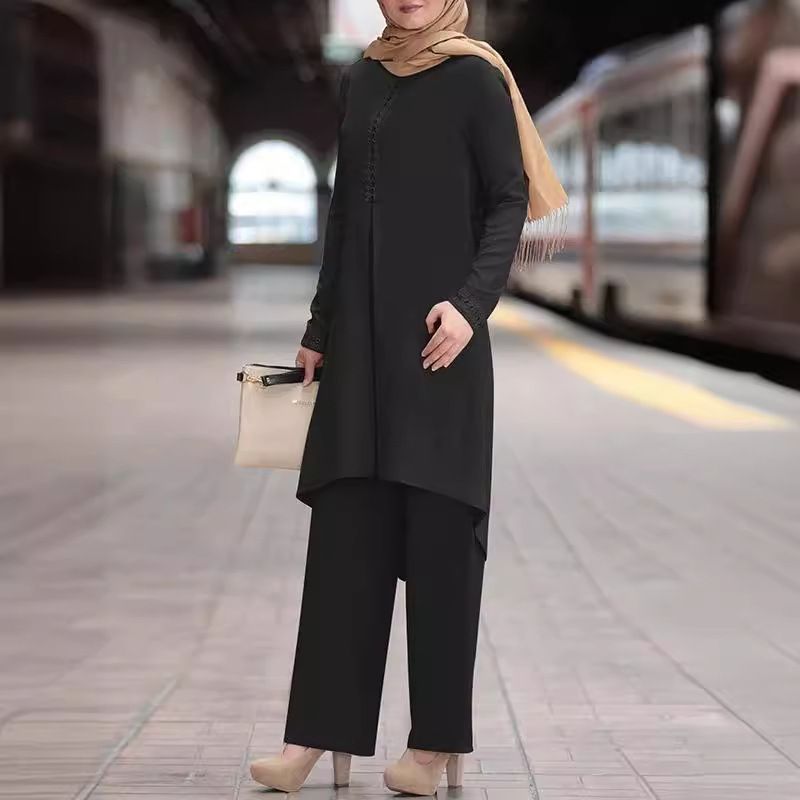 Dubai abaya turkish 2 pcs set muslim dress long pants women moroccan kaftan islam islamic clothing