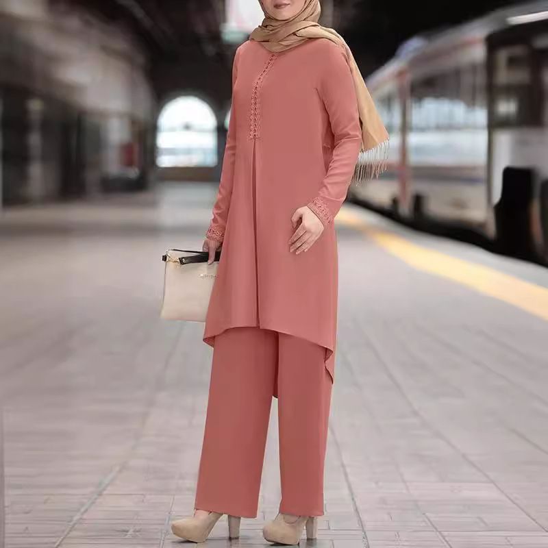 Dubai abaya turkish 2 pcs set muslim dress long pants women moroccan kaftan islam islamic clothing
