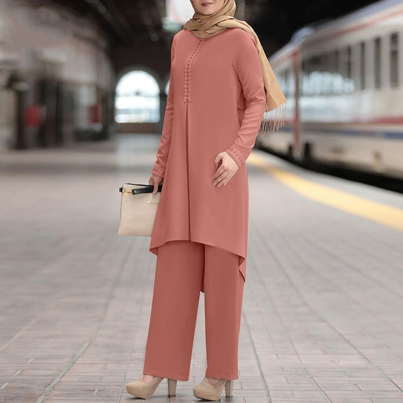 Dubai abaya turkish 2 pcs set muslim dress long pants women moroccan kaftan islam islamic clothing