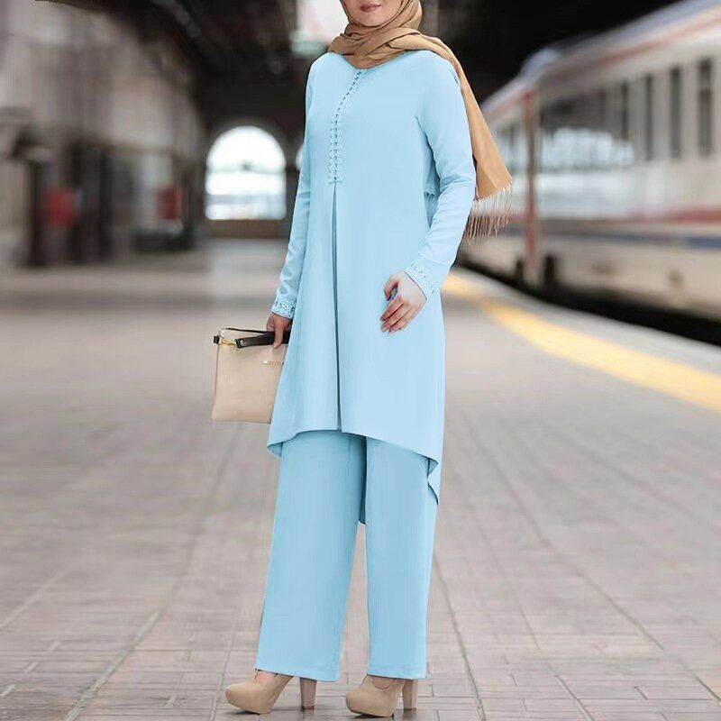 Dubai abaya turkish 2 pcs set muslim dress long pants women moroccan kaftan islam islamic clothing