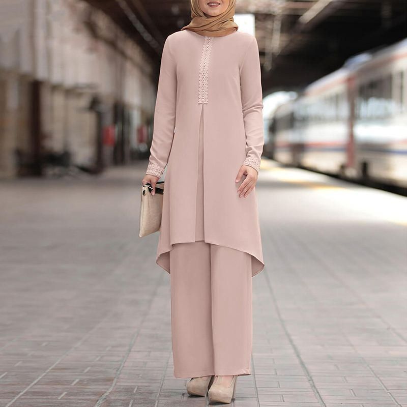 Dubai abaya turkish 2 pcs set muslim dress long pants women moroccan kaftan islam islamic clothing