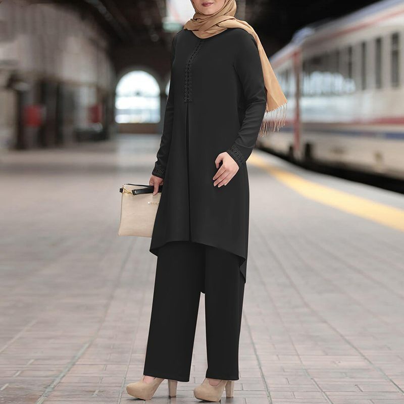 Dubai abaya turkish 2 pcs set muslim dress long pants women moroccan kaftan islam islamic clothing