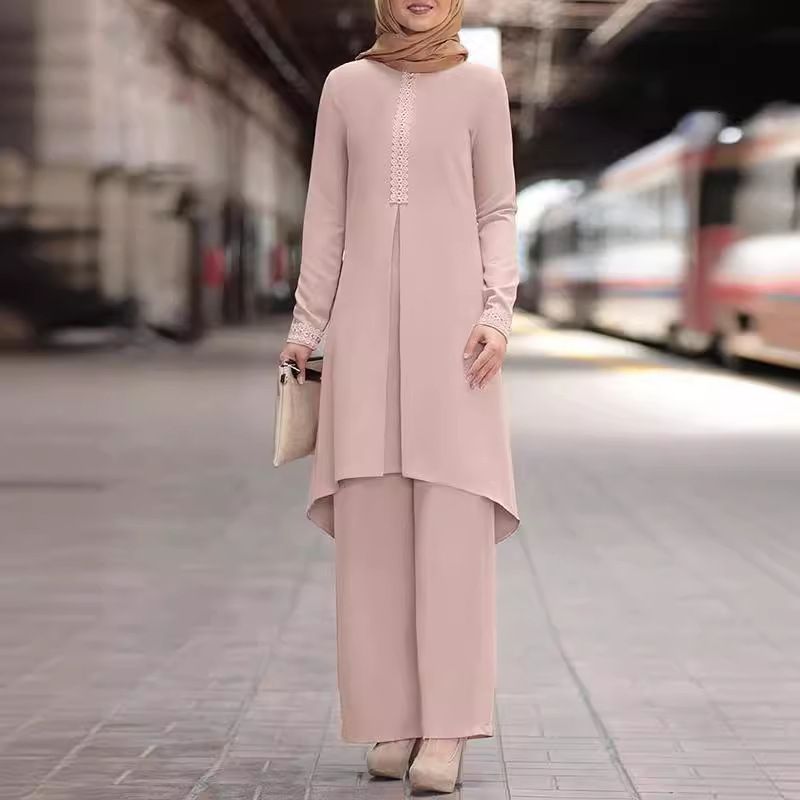 Dubai abaya turkish 2 pcs set muslim dress long pants women moroccan kaftan islam islamic clothing