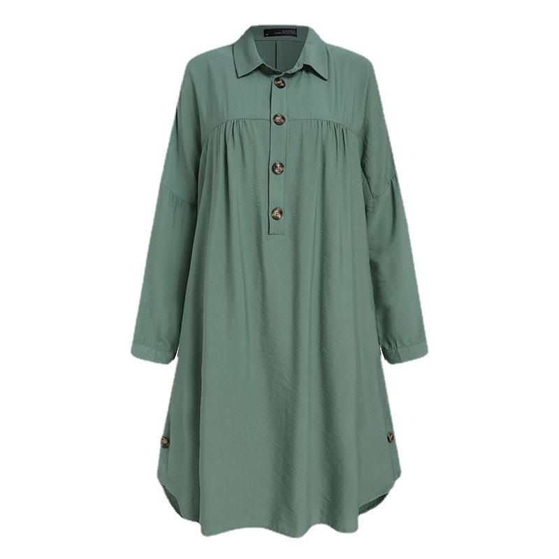 High Quality Solid Color Islamic Clothing Muslim Dress Long Tops S~5XL Ladies Pleated Muslim Arabic Blouses