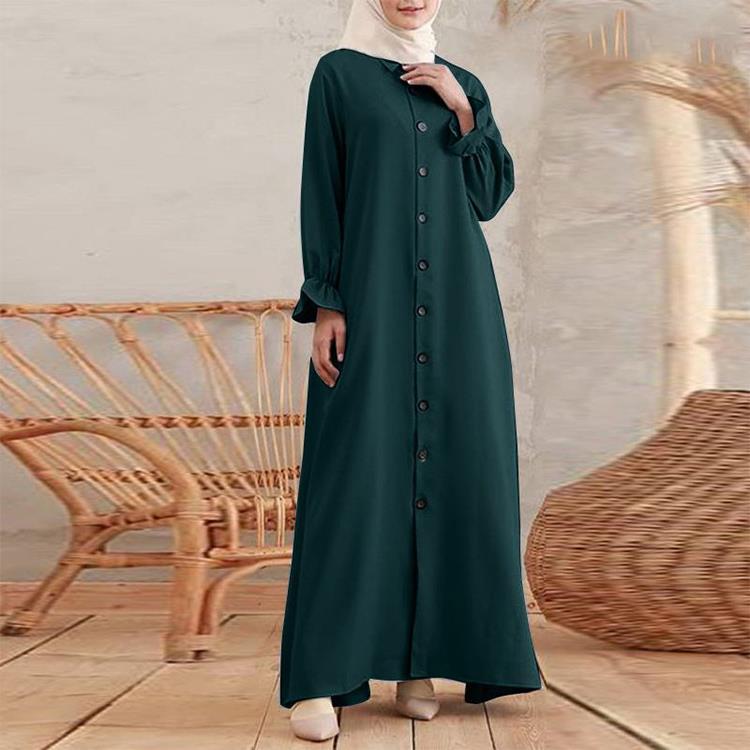 Muslim Leisure National Style Retro Women's Cardigan Round Neck Large Swing Dress Muslim Islamic Robe