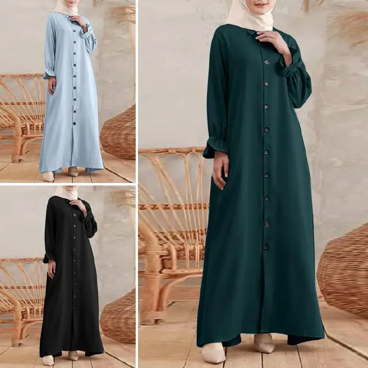 Muslim Leisure National Style Retro Women's Cardigan Round Neck Large Swing Dress Muslim Islamic Robe