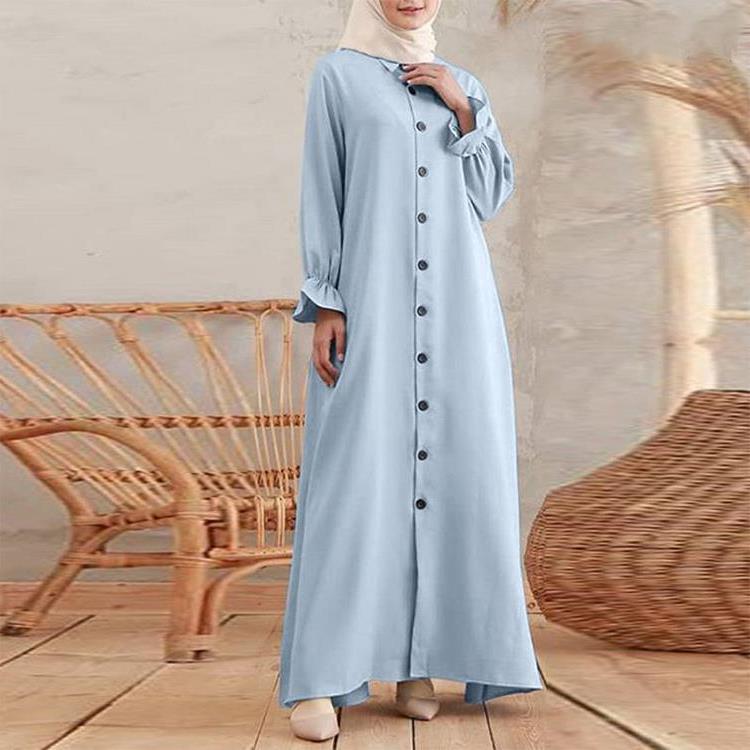 Muslim Leisure National Style Retro Women's Cardigan Round Neck Large Swing Dress Muslim Islamic Robe