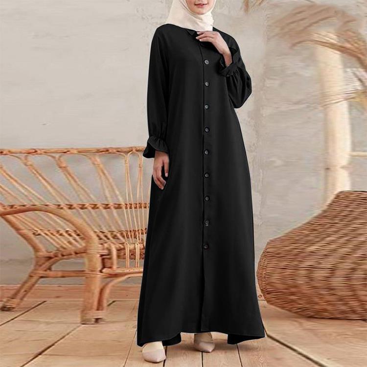 Muslim Leisure National Style Retro Women's Cardigan Round Neck Large Swing Dress Muslim Islamic Robe