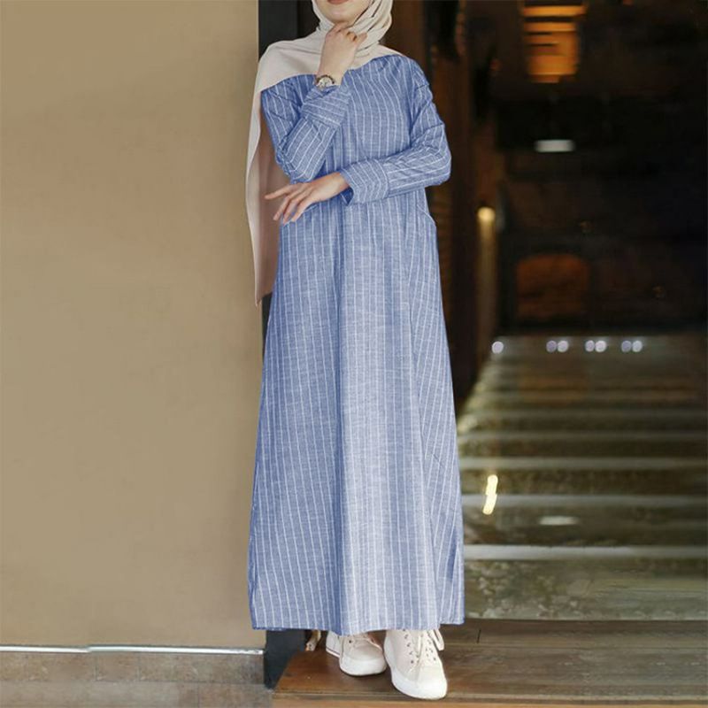 Fashion New Abaya Muslim Dresses Striped Plus Size Dress Wholesale Turkey Dubai Elegant Women Long Sleeve for Women Casual