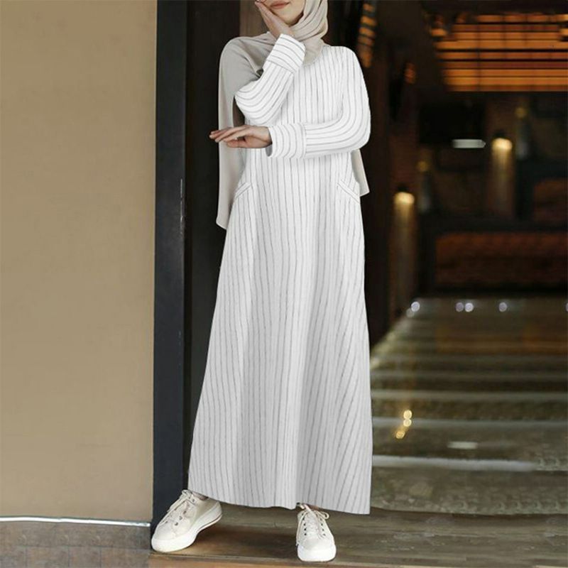 Fashion New Abaya Muslim Dresses Striped Plus Size Dress Wholesale Turkey Dubai Elegant Women Long Sleeve for Women Casual