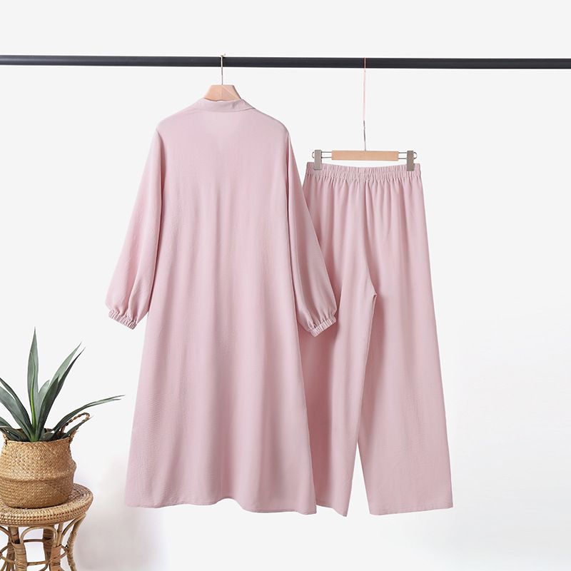 Wholesale Plus Size Islamic Clothing Women 2-Piece Pants Open Abaya Set Modest Abaya Pants Set